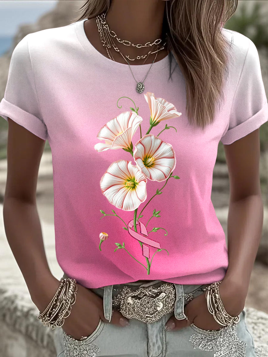 Dámské vintage růžové květinové příležitostné t-shirt