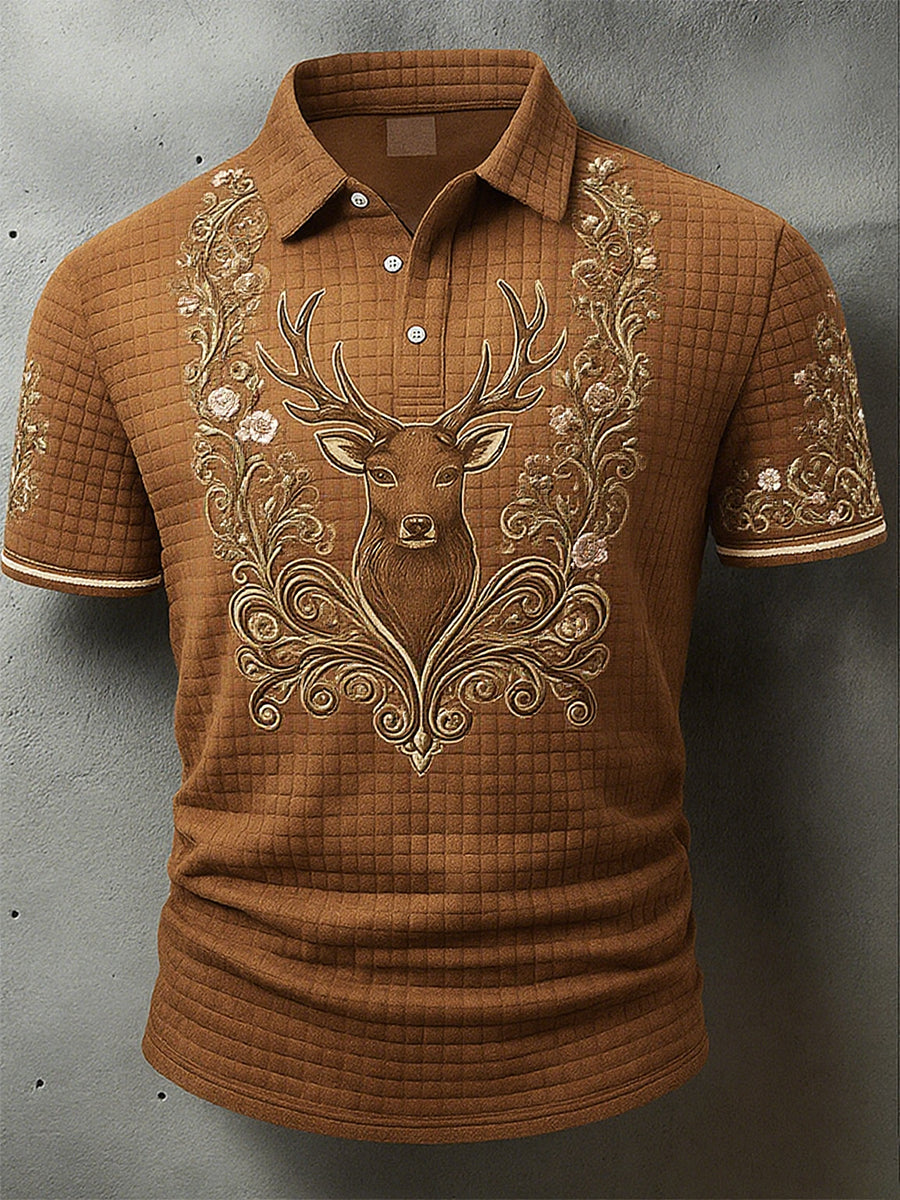 Vintage pánské oktoberfest deerskin art print sleeve polo shirt
