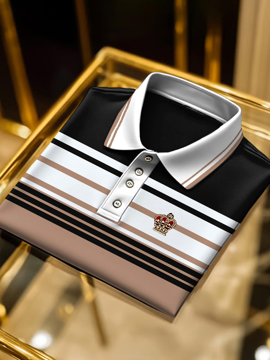 Pánská černá káva-barevná pruhovaná business polo košile