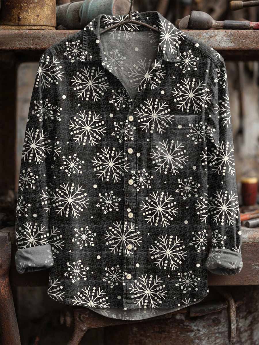 Retro snowflake print casual s dlouhými rukávy