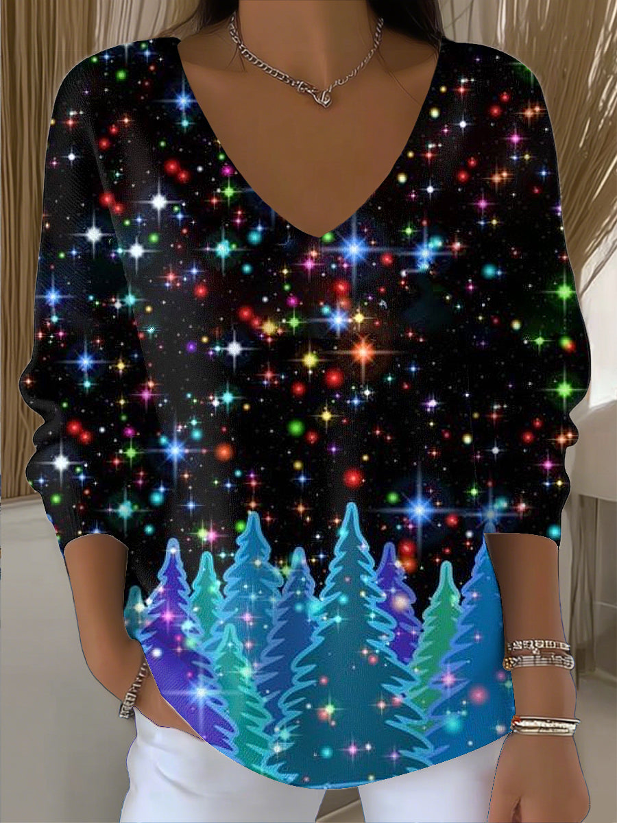 Ženy vintage šumivé vánoční stromeček umění v krku top