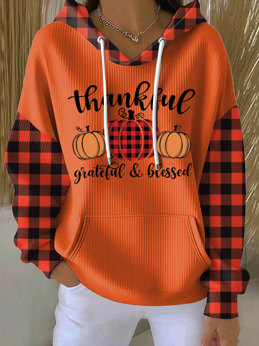 Ženské díkuvzdání dýňová plíseň patchwork art casual hoodie