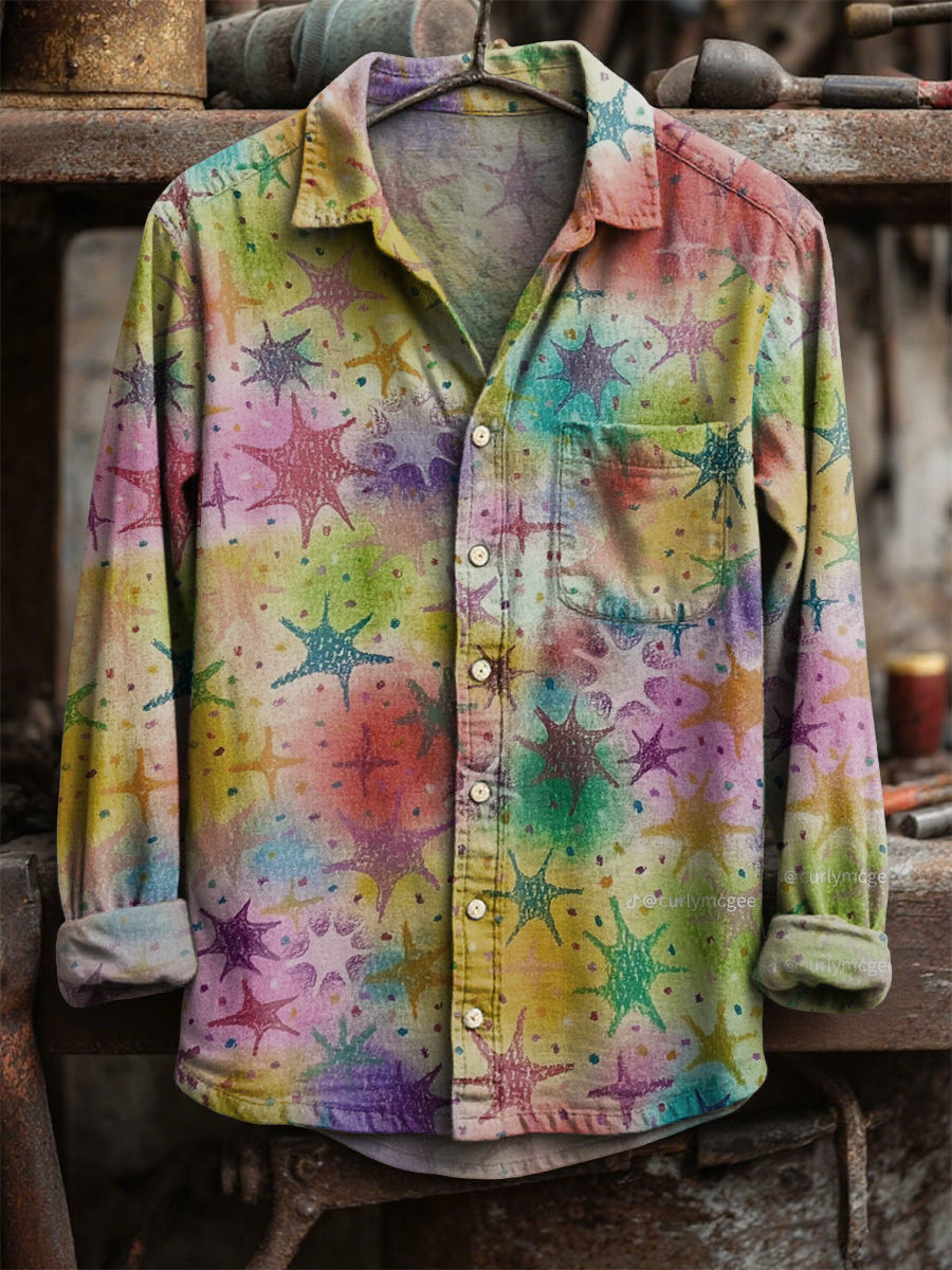 Retro star print tričko s dlouhým rukávem