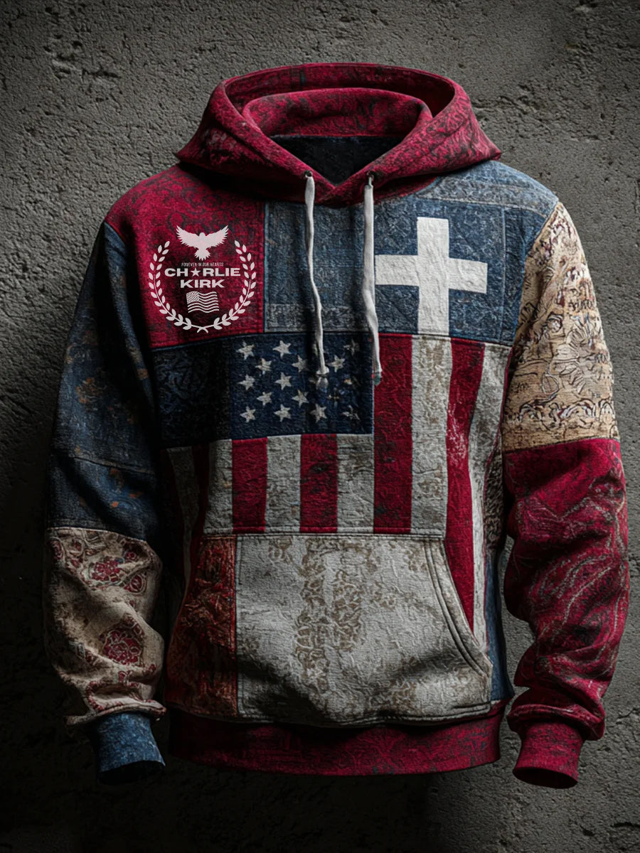 Pánské "freedom is not free" american flag print casual long sleeve sweatshirt