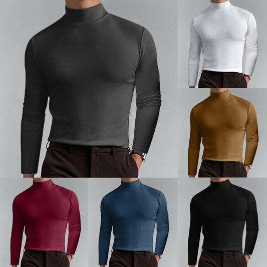 🔥Pánské tričko s vysokým límcem, slim fit a dlouhým rukávem
