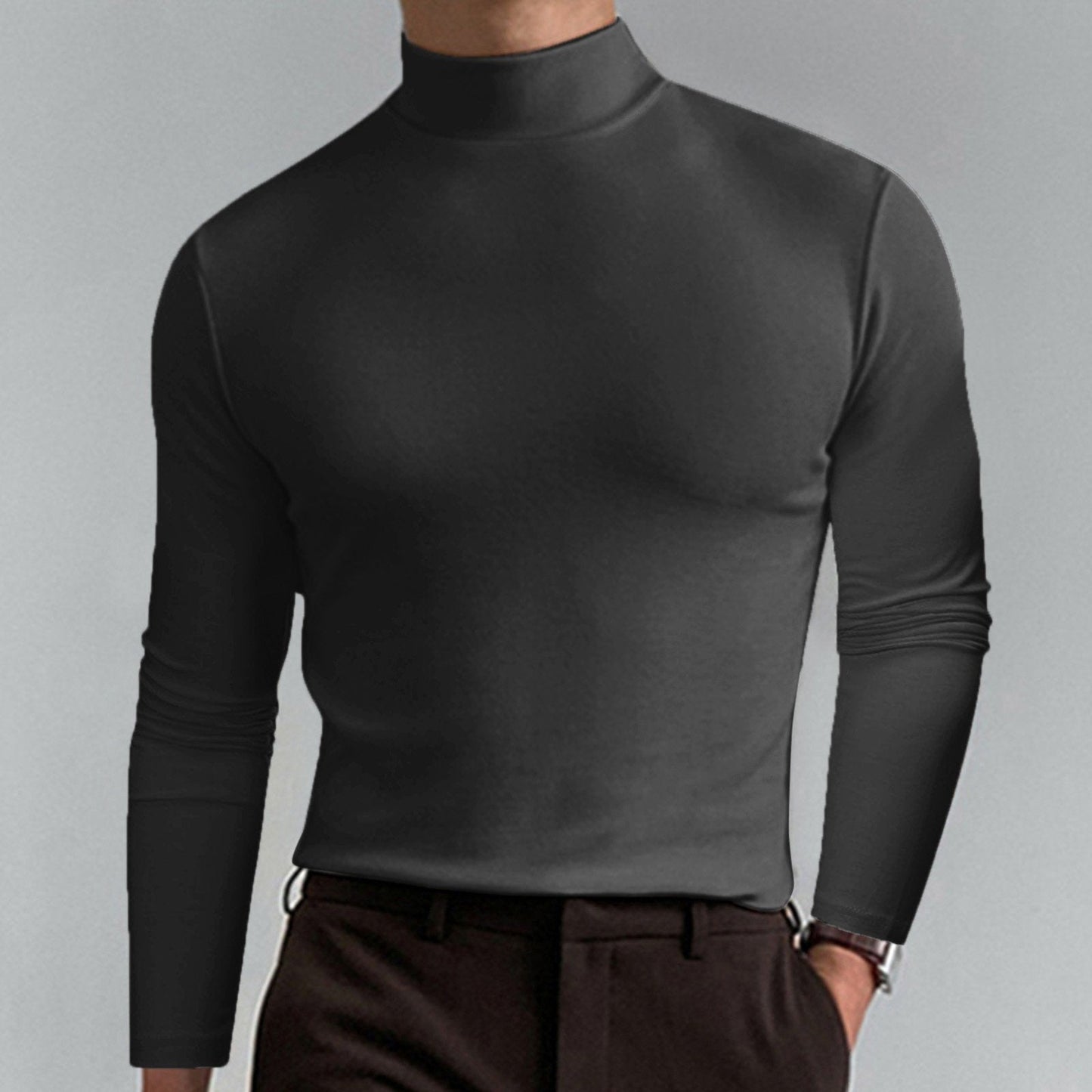 🔥Pánské tričko s vysokým límcem, slim fit a dlouhým rukávem