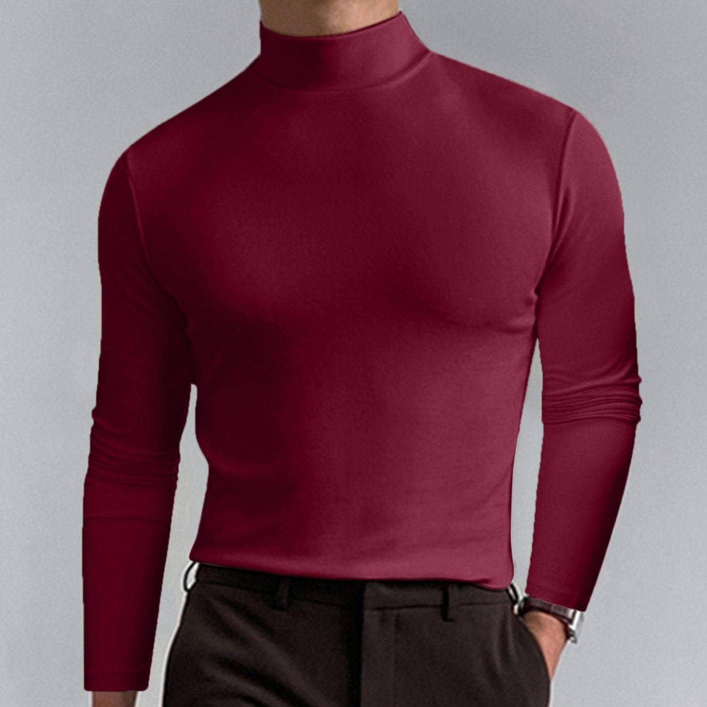 🔥Pánské tričko s vysokým límcem, slim fit a dlouhým rukávem