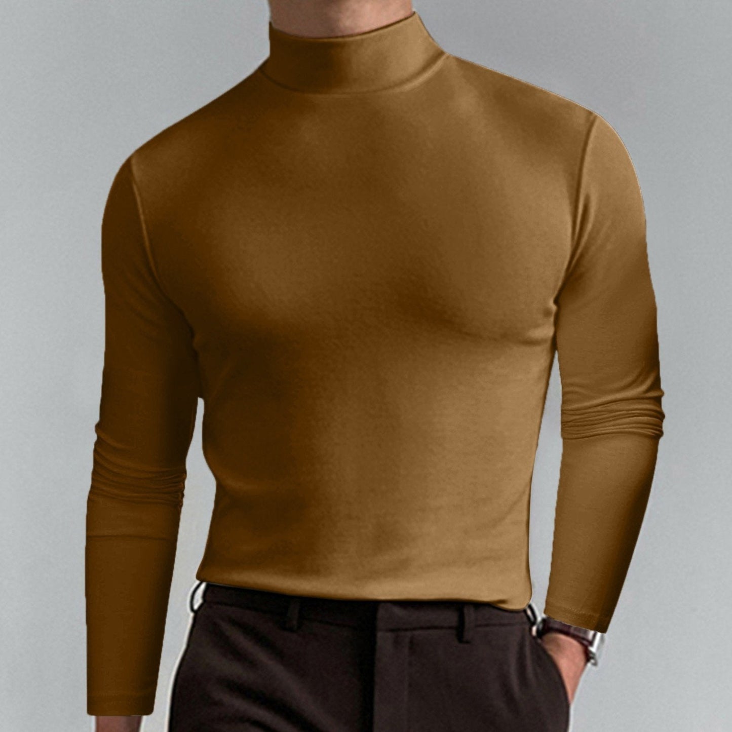 🔥Pánské tričko s vysokým límcem, slim fit a dlouhým rukávem