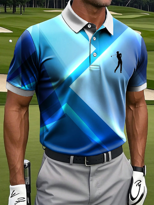 Men's retro gradient geometrické art print casual polo shirt