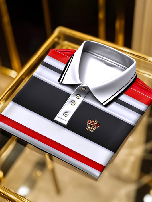 Retro umění barevný pruh tisk business krátký rukáv polo košile