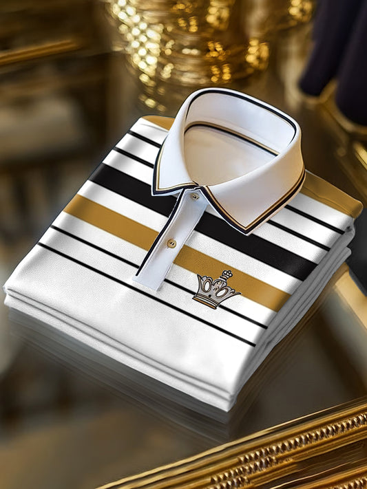Classic striped art print business short sleeve polo shirt