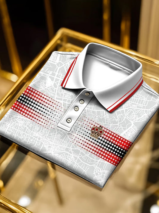 Retro abstract stripe art print business short sleeve polo shirt