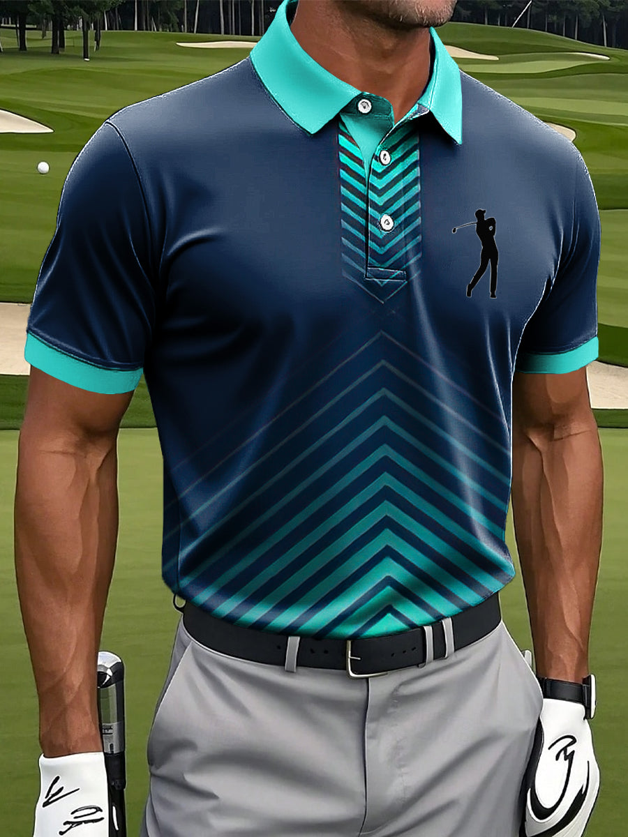Pánské retro gradient geometrické linie art print casual business polo shirt
