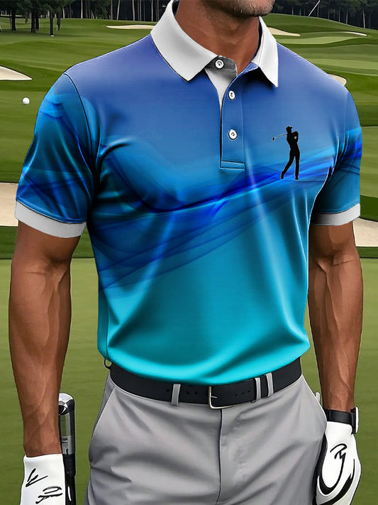 Men's retro gradient texture art print casual business polo shirt