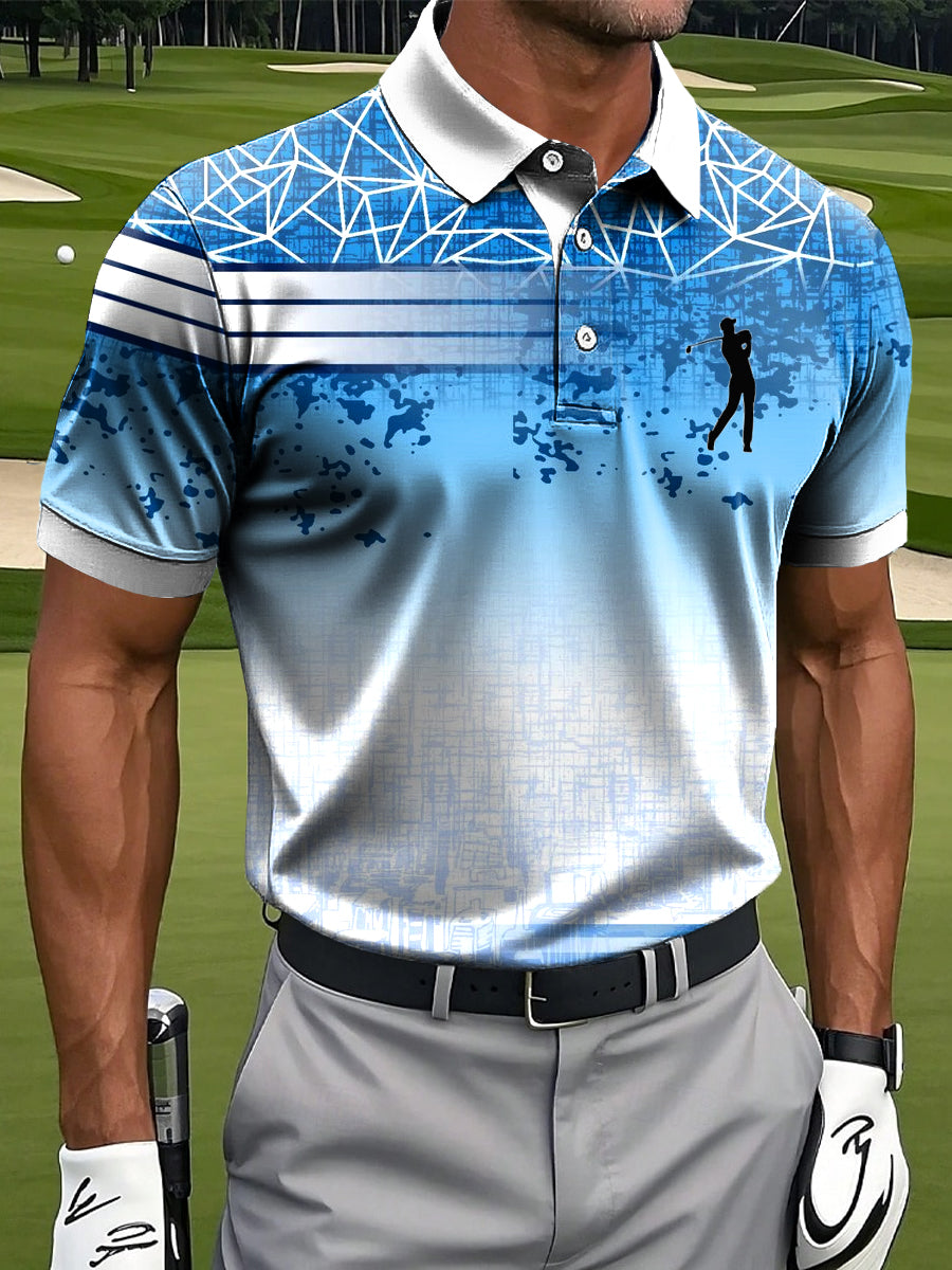 Pánské retro gradient linie geometrické tisk neformální business polo košile