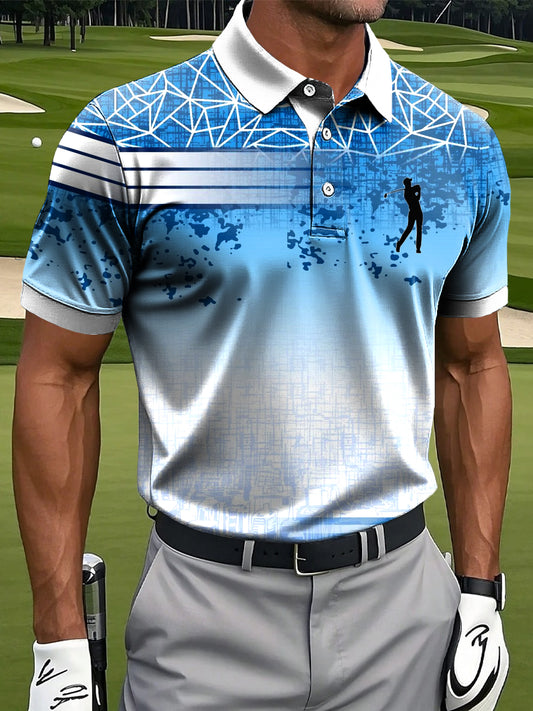 Pánské retro gradient linie geometrické tisk neformální business polo košile
