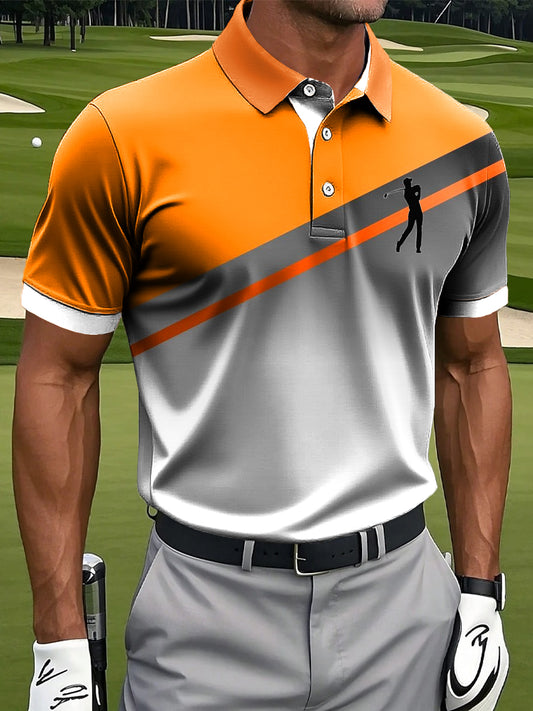 Pánské retro barevný blok art print casual business polo shirt