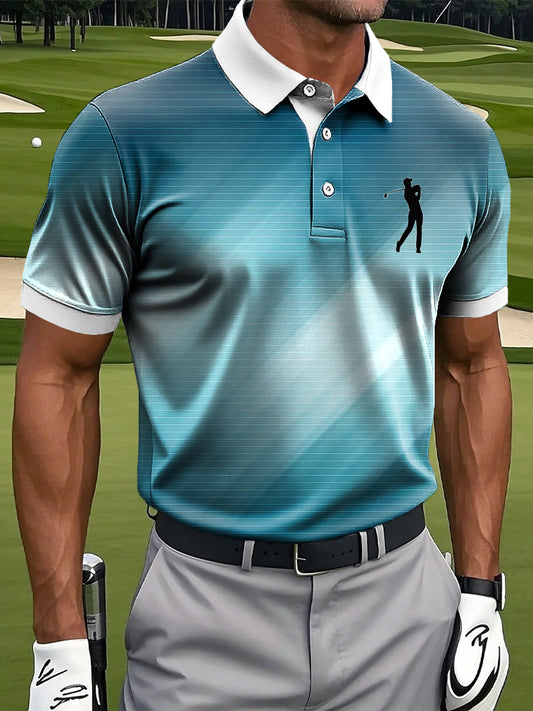 Men's retro gradient texture art print casual business polo shirt