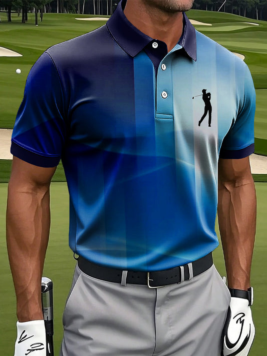 Men's retro gradient geometric art print casual business polo shirt