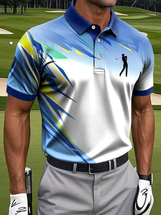 Pánské retro abstraktní geometrické barevné art print casual business polo shirt