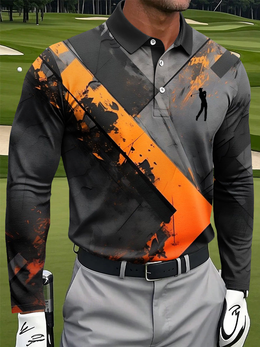 Pánské retro abstraktní geometrické tisk casual business s dlouhými rukávy polo košile
