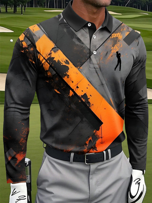 Pánské retro abstraktní geometrické tisk casual business s dlouhými rukávy polo košile
