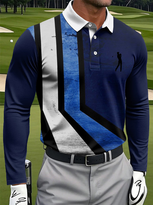Pánské retro nepravidelné pruhované tisk casual business s dlouhými rukávy polo košile