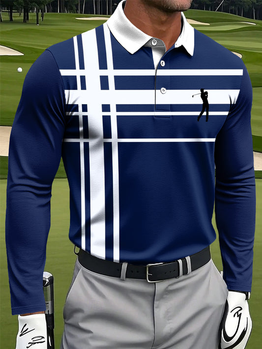 Pánské retro pruhované koše umění tisk casual dlouhými rukávy polo košile