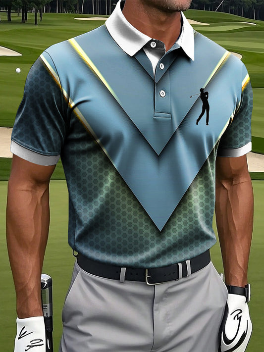 Men's retro gradient geometrické art print casual polo shirt