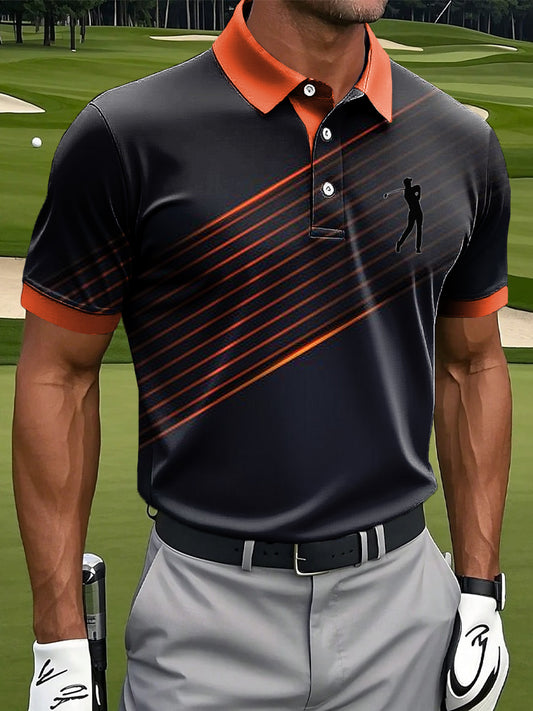 Pánské retro gradient line art print casual polo shirt