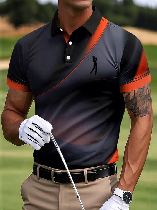 Men's golf vintage textured art print casual business polo shirt