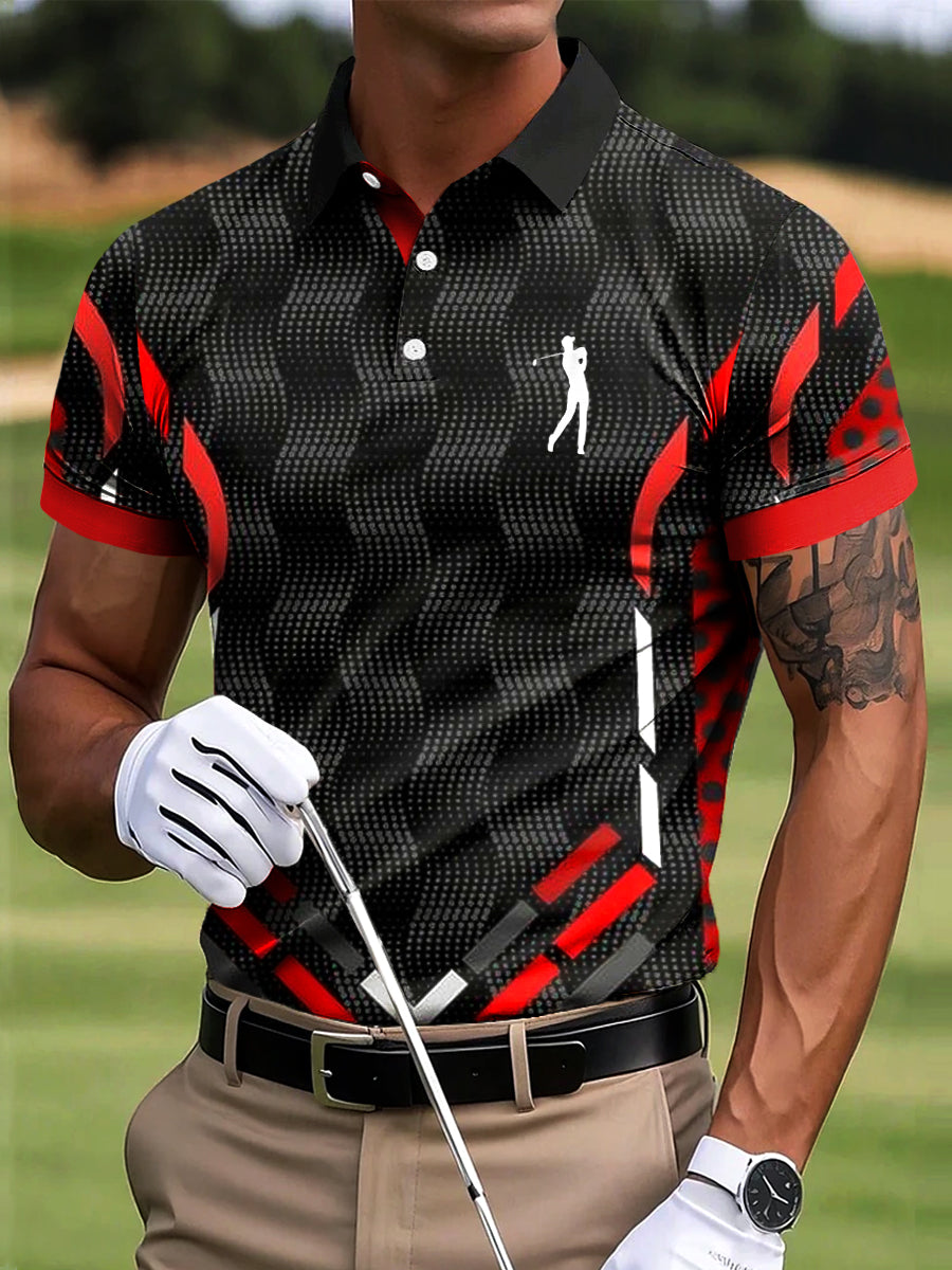 Men's golf retro geometrické patchwork art print casual business polo shirt