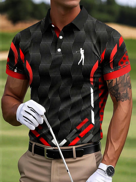 Men's golf retro geometrické patchwork art print casual business polo shirt