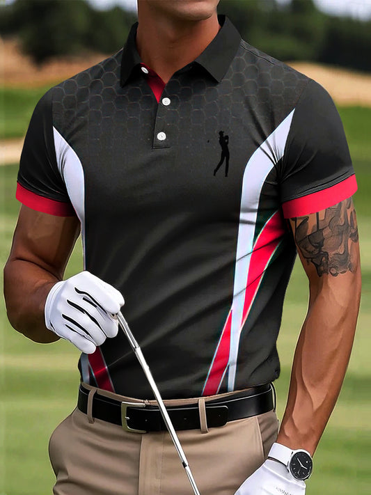 Men's golf vintage gradient geometric art print casual business polo shirt
