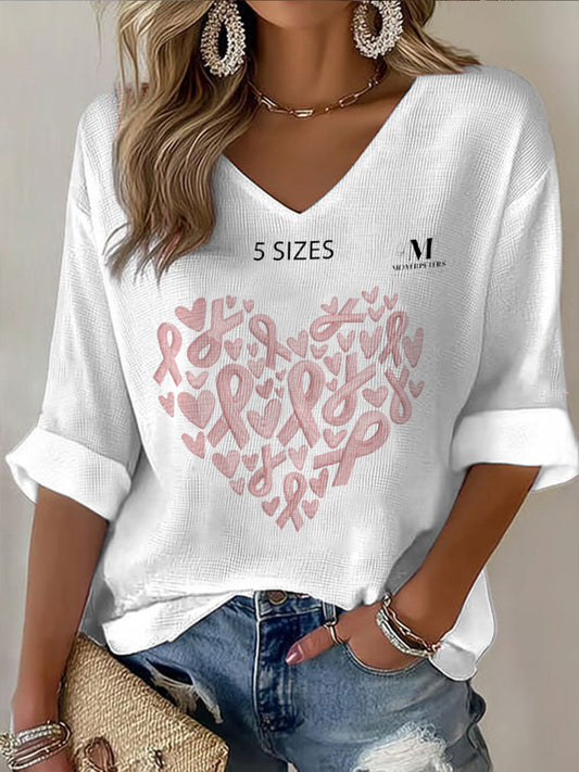 Lady's white v-neck long-sleeved t-shirt