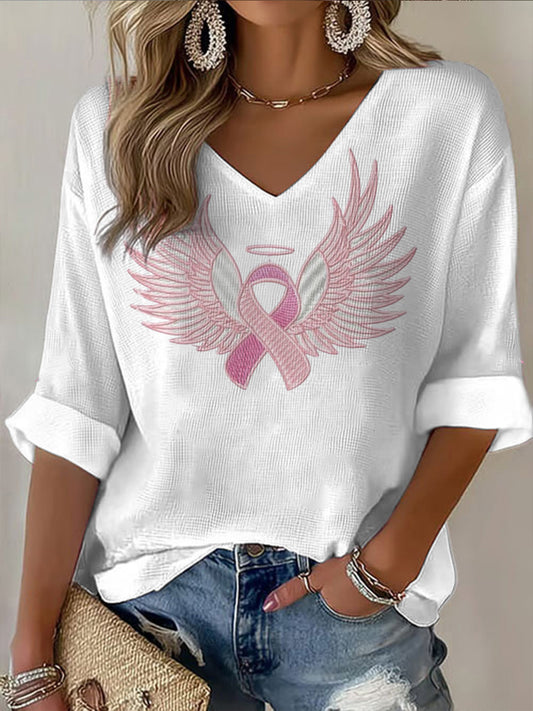 Lady's white ribbon t-shirt s dlouhým rukávem