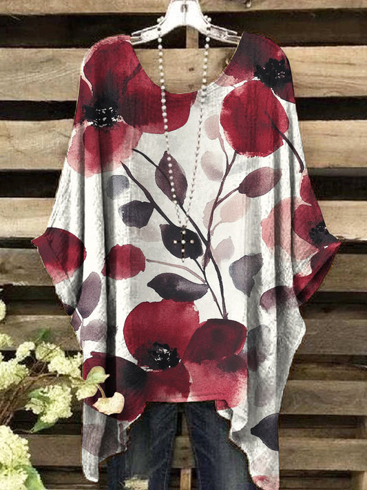 Women's vintage red floral print top