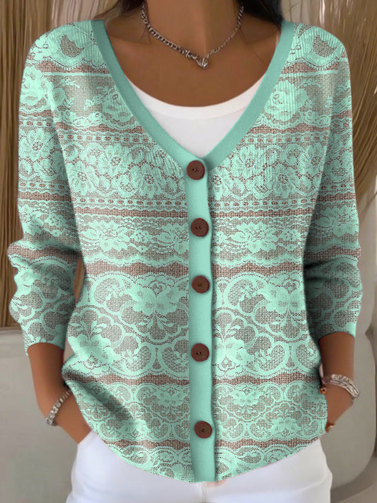 Dámské vintage krajky vzor v-neck pletené vesty