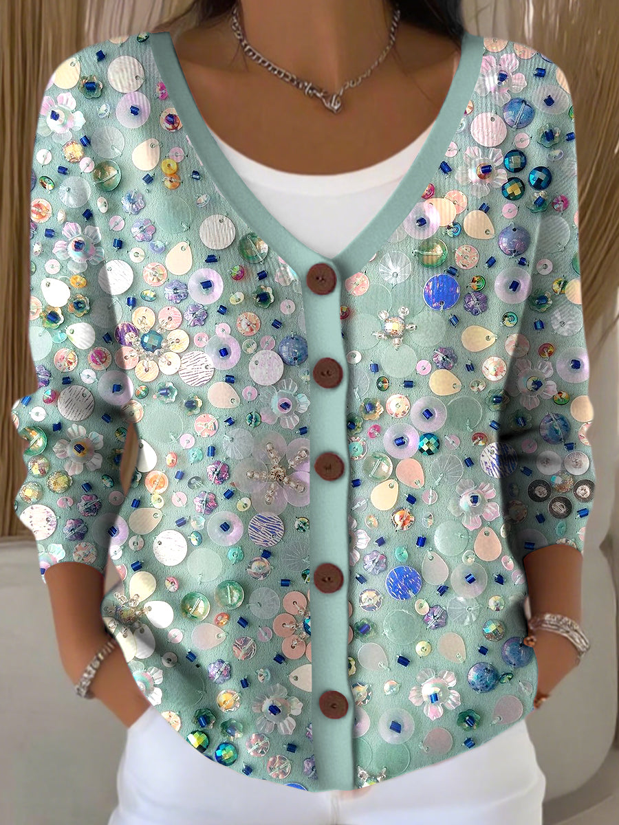 Dámské vinobranie sequin květinové v-neck pletené vesty