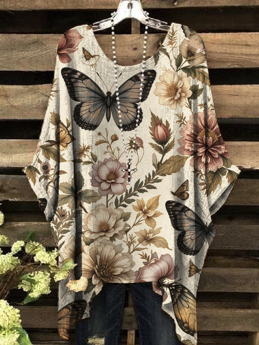 Ženy vintage butterfly print top