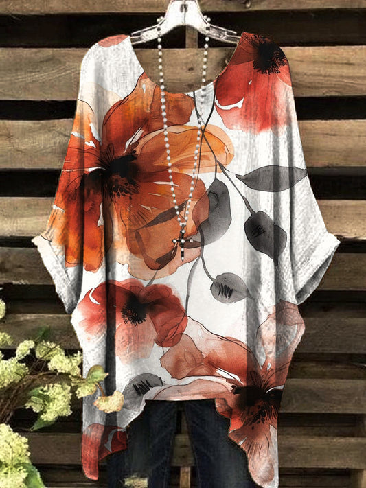 Dámské vintage oranžové květinové tisk top