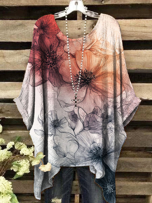Dámské vintage barevné květinové tisk top