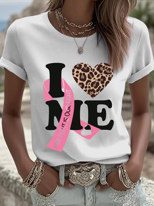 Dámské minimalistický leopard tisk slogan boxování rukavice styl bílé příležitostné kulaté krku t-shirt