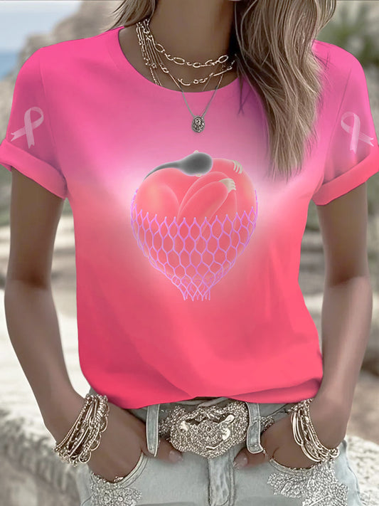 Dámské růžové gradient print tričko