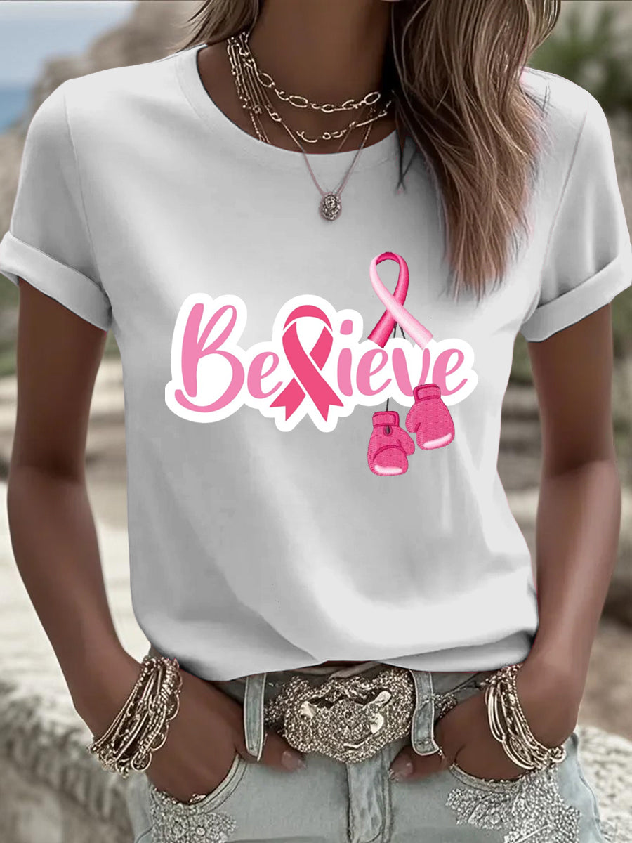 Dámské minimalistické boxování rukavice styl bílé neformální kulaté krku t-shirt