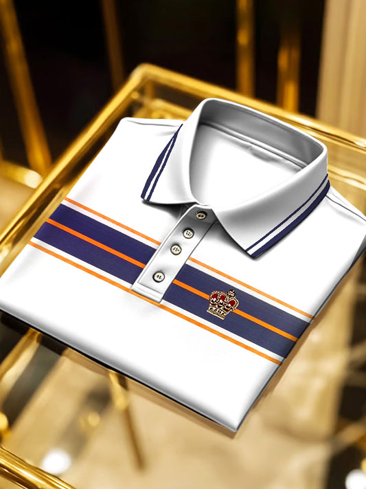 Pánské oranžovo-modré pruhované polo tričko