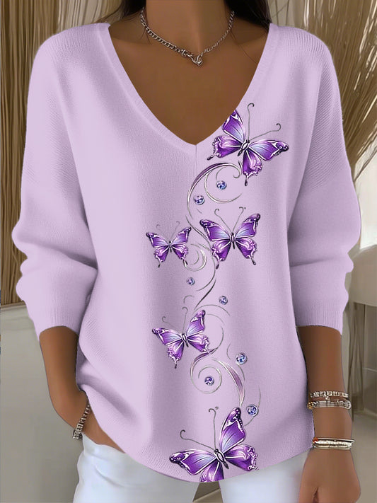Ženy vintage butterfly art v-neck top