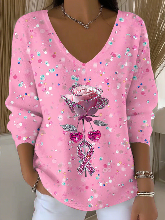 Dámské vinobranie růžová pahýnka květinové umění v-neck top