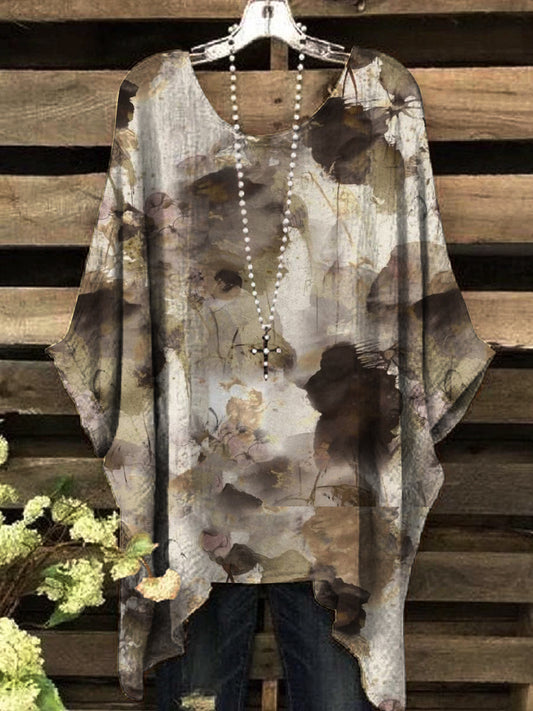 Women's vintage color clash mixed print top