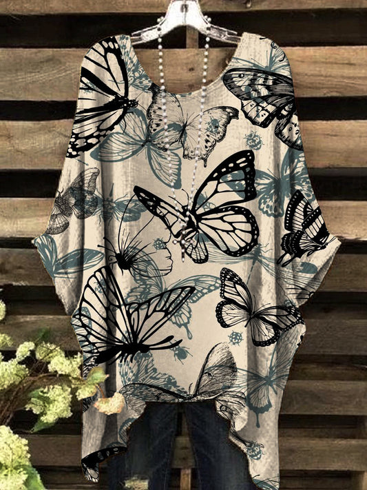 Ženy vintage butterfly print top